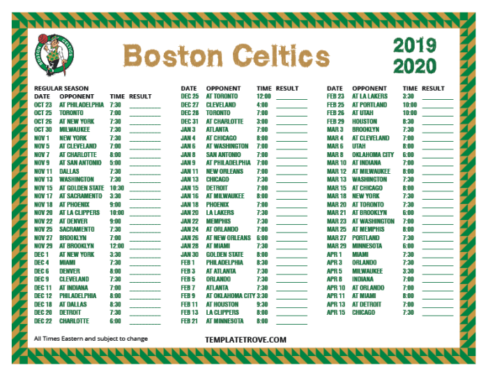 Celtics boston printable schedule printabletemplates nba